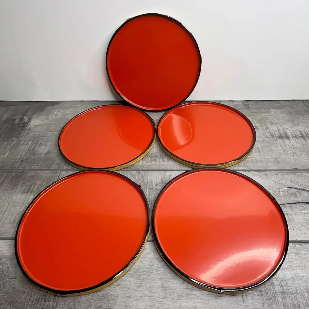 Vintage Asian Red Black Laquer Sushi Bamboo Plate Bento Box Set